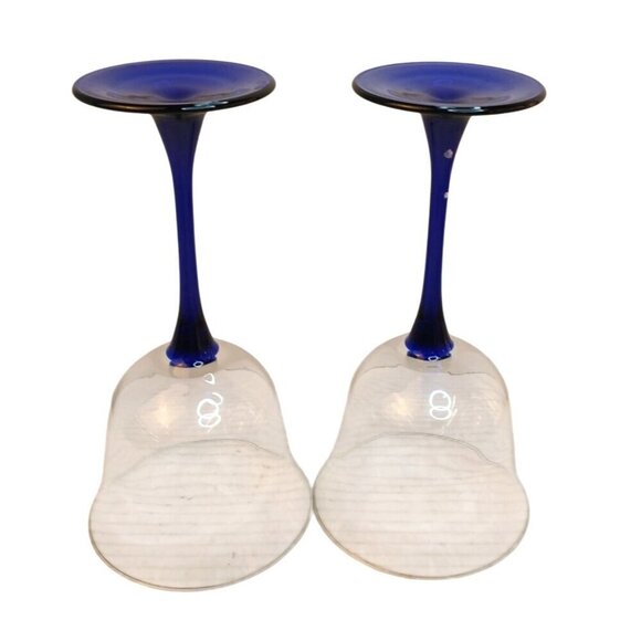 Luminarc Americana Blue 8.5oz Wine Glasses Cobalt Blue Stem Vintage Set of 2 - Picture 3 of 7